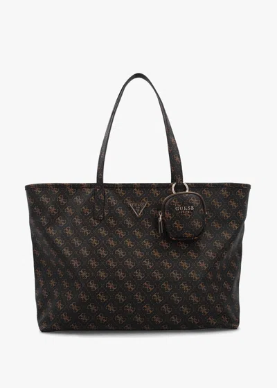 Guess Large Power Play Ii Brown Logo Tech Tote Bag