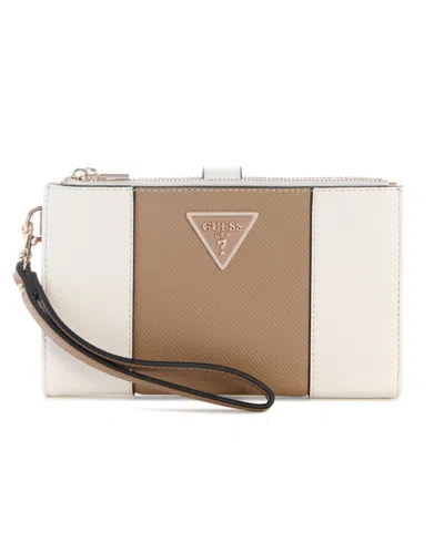 Guess Laurel Ii Zipper Organizer Bifold Wallet In Off White,beige