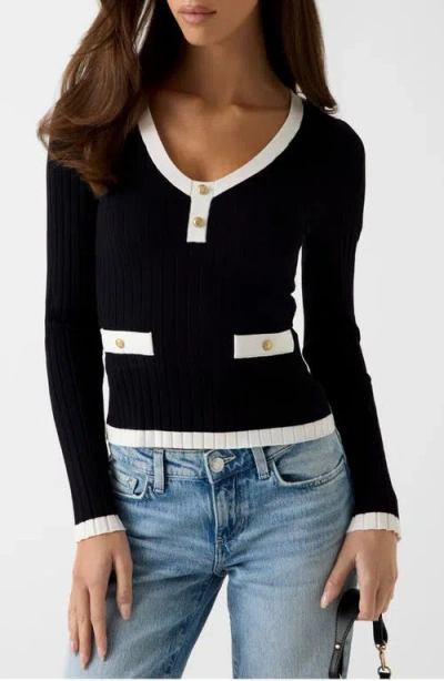 Guess Laurel Tipped V-neck Sweater In Black