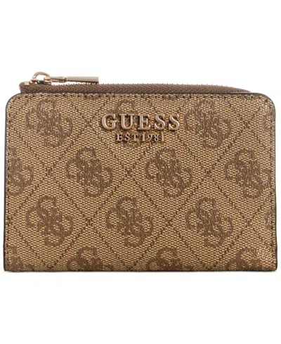 Guess Laurel Zip Around Card Case In Latte Logo