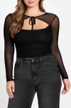 Guess Lauryn Long Sleeve Mesh Crop Top In Black