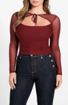 Guess Lauryn Long Sleeve Mesh Crop Top In Red