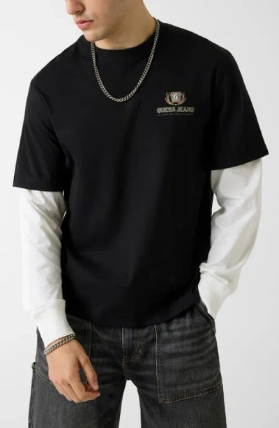 Guess Layered Look Graphic T-shirt In Black