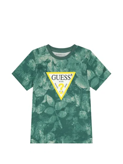 Guess Kids' Leaf-print T-shirt In Green