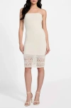 Guess Leah Open Stitch Strapless Organic Cotton Blend Dress In White