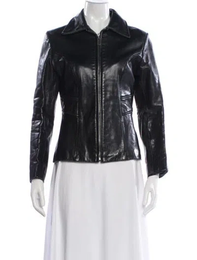 Pre-owned Guess Leather Biker Jacket In Black