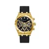 Guess Black Leather Watch In Gold