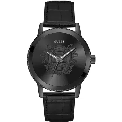 Guess Leather Men's Watch In Black