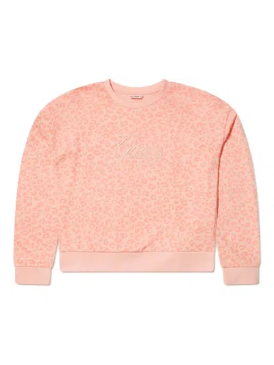 Guess Kids' Leopard-print Embroidered Sweatshirt In Pink