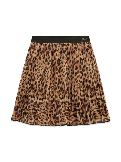 Guess Kids' Leopard-print Mini Skirt In Brown