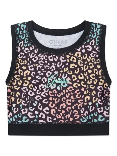 Guess Kids' Leopard-print Tank Top In Black