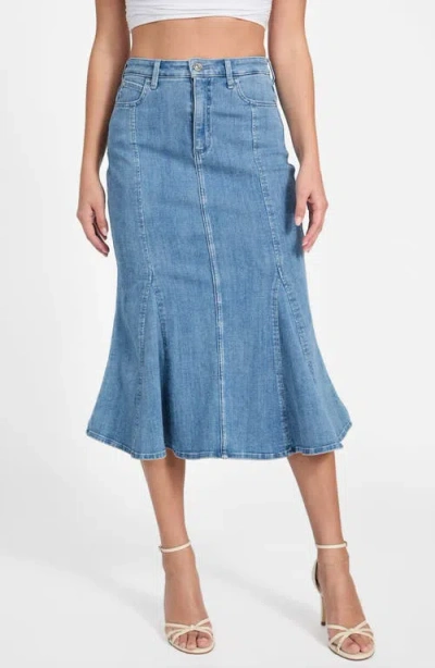 Guess Lia Denim Midi Skirt In Blue