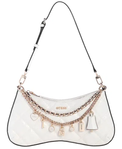 Guess Libby Small Top Zip Shoulder Bag In White
