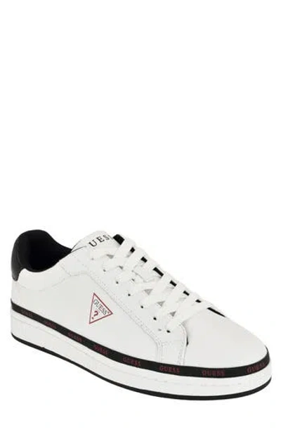 Guess Likode Faux Leather Sneaker In White/ Black