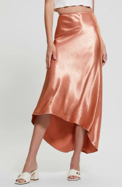 Guess Lilya Bias Cut Satin High-low Midi Skirt In Pink