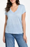 Guess Lindsey V-neck Linen T-shirt In Blue