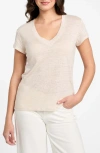 Guess Lindsey V-neck Linen T-shirt In Neutral
