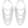 Guess Linear Chain Drop Hoop Earrings In Silver