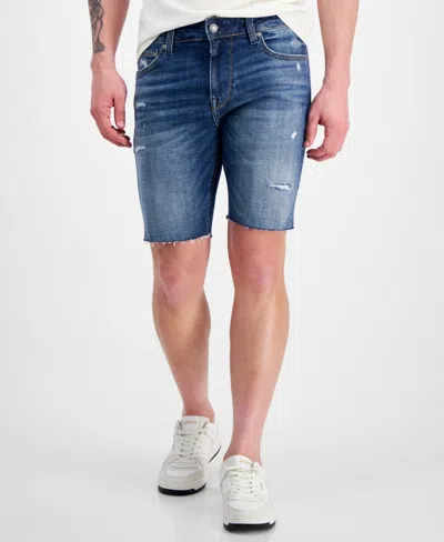 Guess Logan Distressed 9" Denim Shorts In Lido