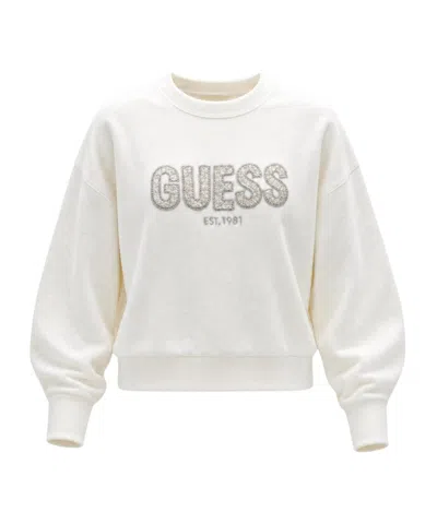 Guess Logo Crew Neck Sweatshirt In White