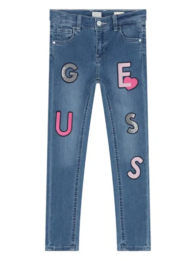 Guess Kids' Logo Denim Jeans In Blue
