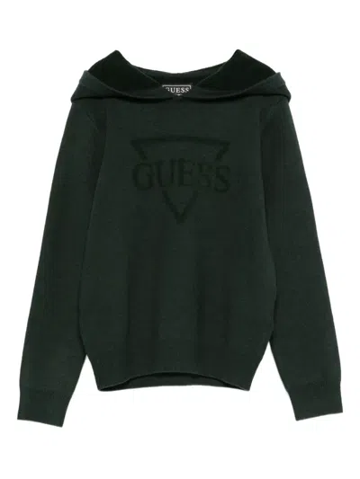 Guess Kids' Logo-detail Hoodie In Green
