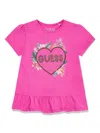 Guess Girls Floral Logo T-shirt In Pink