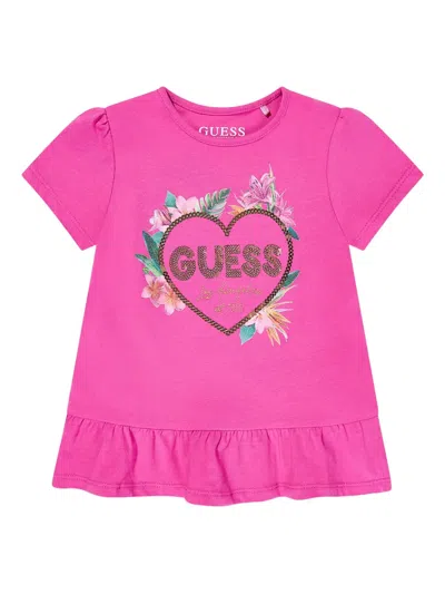 Guess Kids' Logo-embellished T-shirt In Pink