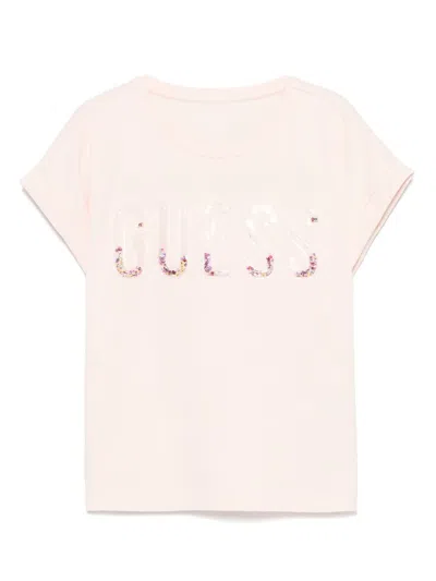 Guess Kids' Logo-embellished T-shirt In Pink