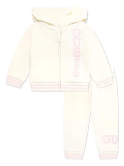 Guess Babies' Logo-embroidered Cotton Tracksuit Set In Neutrals