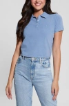 Guess Logo Embroidered Crop Piqué Polo In Nordic Sea Multi