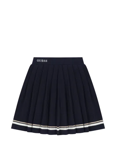 Guess Logo-embroidered Pleated Skirt In Blue