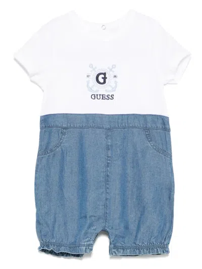 Guess Babies' Logo-embroidered Romper In Blue