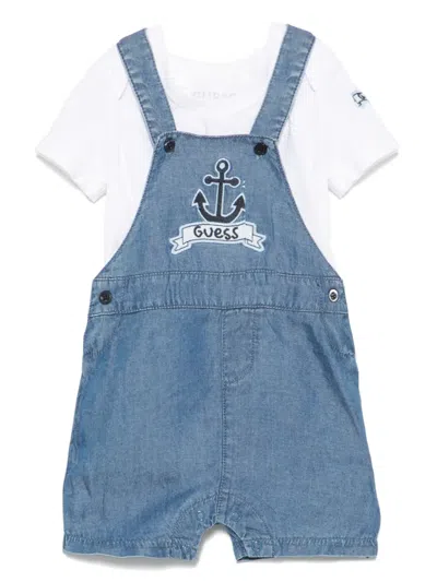 Guess Babies' Logo-embroidered Shorts Set In Blue