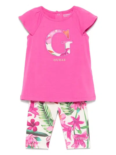 Guess Babies' Logo-embroidered Shorts Set In Pink