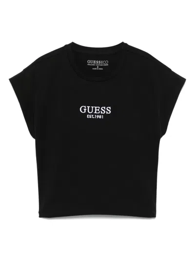 Guess Kids' Logo-embroidered T-shirt In Black