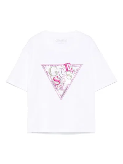 Guess T-shirt Mit Logo-stickerei In Weiss
