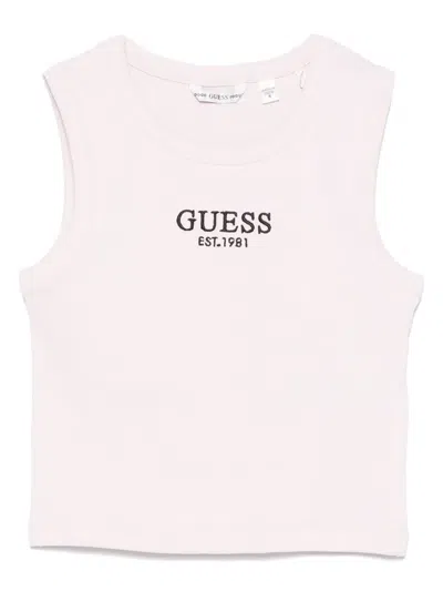 Guess Kids' Logo-embroidered T-shirt In White