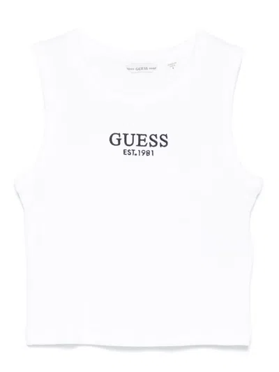 Guess Kids' Logo-embroidered Tank Top In White
