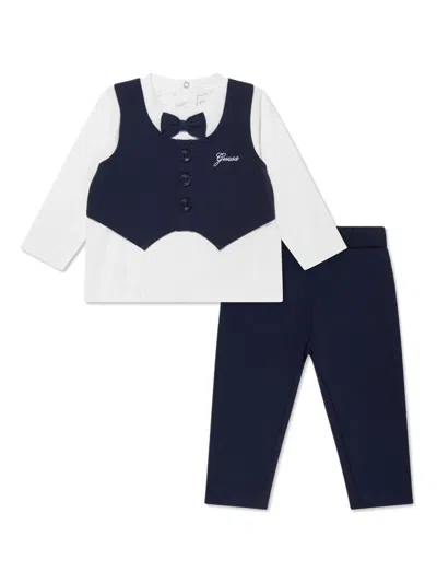 Guess Babies' Logo-embroidered Trousers Set In White