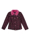 Guess Big Girls Denim Jacket With Faux Fur Collar And Lining In Black