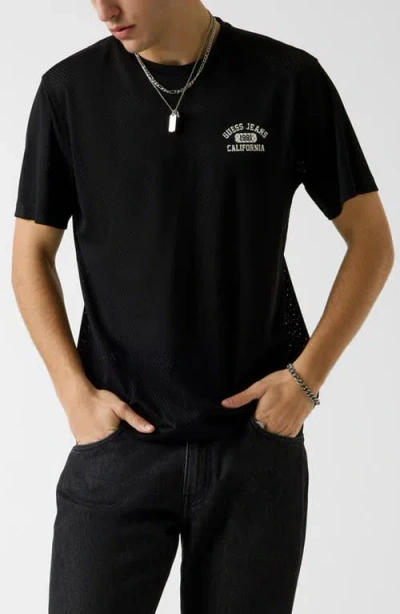 Guess Logo Graphic Mesh T-shirt In Black