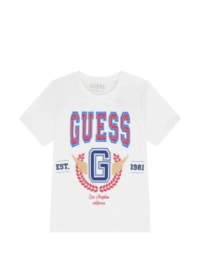 Guess Kids' Logo Graphic T-shirt In White