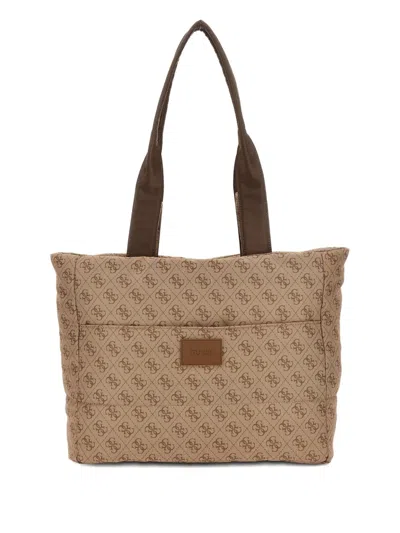 Guess Logo-jacquard Quilted Tote Bag In Brown