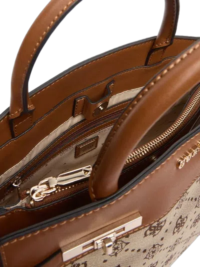 Guess Logo Jacquard Satchel In Latte