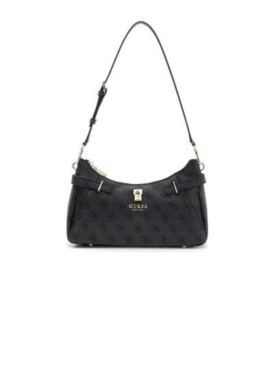 Guess Logo Jacquard Shoulder Bag In Black