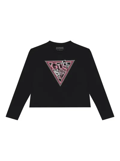 Guess Kids' Logo Long-sleeve T-shirt In Black