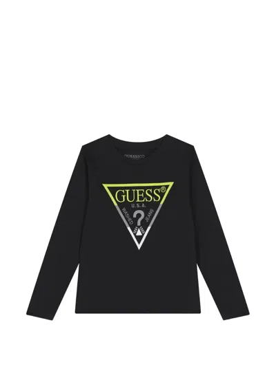 Guess Kids' Logo Long-sleeve Top In Black