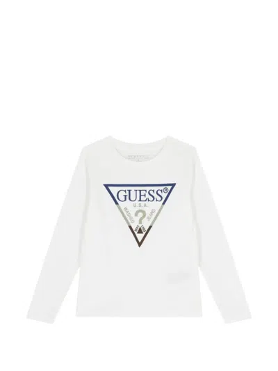Guess Kids' Logo Long-sleeve Top In White