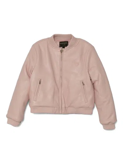 Guess Kids' Logo-patch Bomber Jacket In Pink